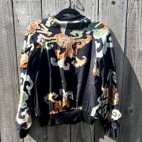 Fornarina | Vtg Y2K Abstract Floral Japanese Silk Bomber Jacket Cargo Pocket Med - Picture 8 of 10